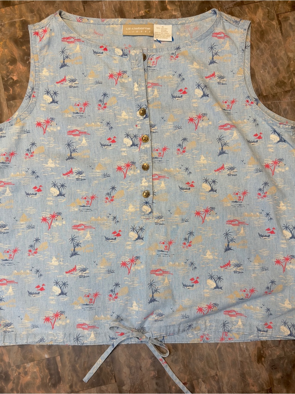 VTG Lizwear Cotton Tropical Henley Tank Top S